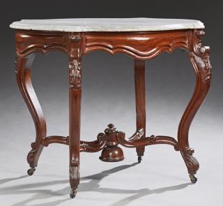 Appraisal: American Carved Mahogany Marble Top Center Table c the white