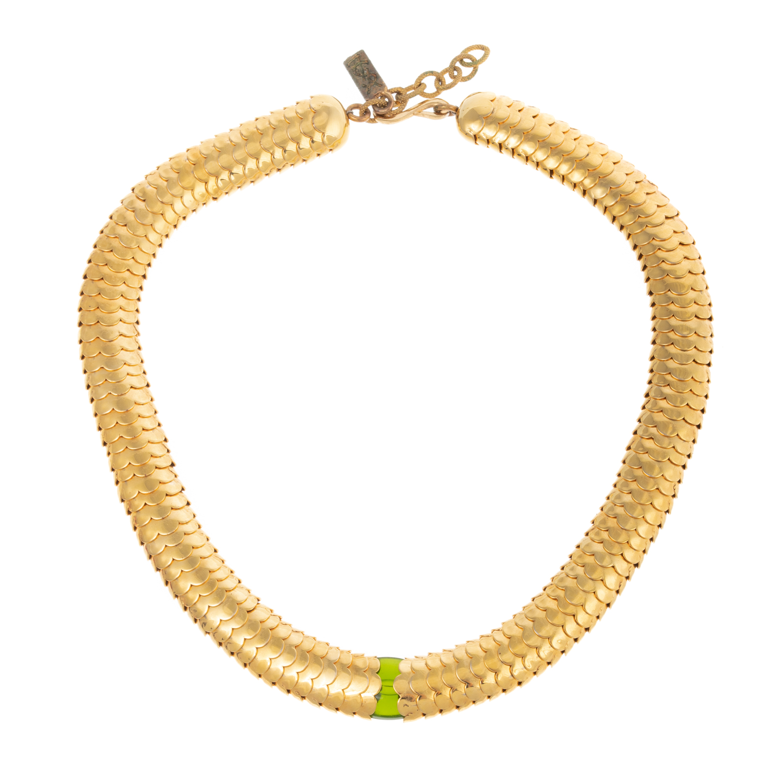 Appraisal: YVES SAINT LAURENT WIDE SNAKE CHAIN NECKLACE A gold tone