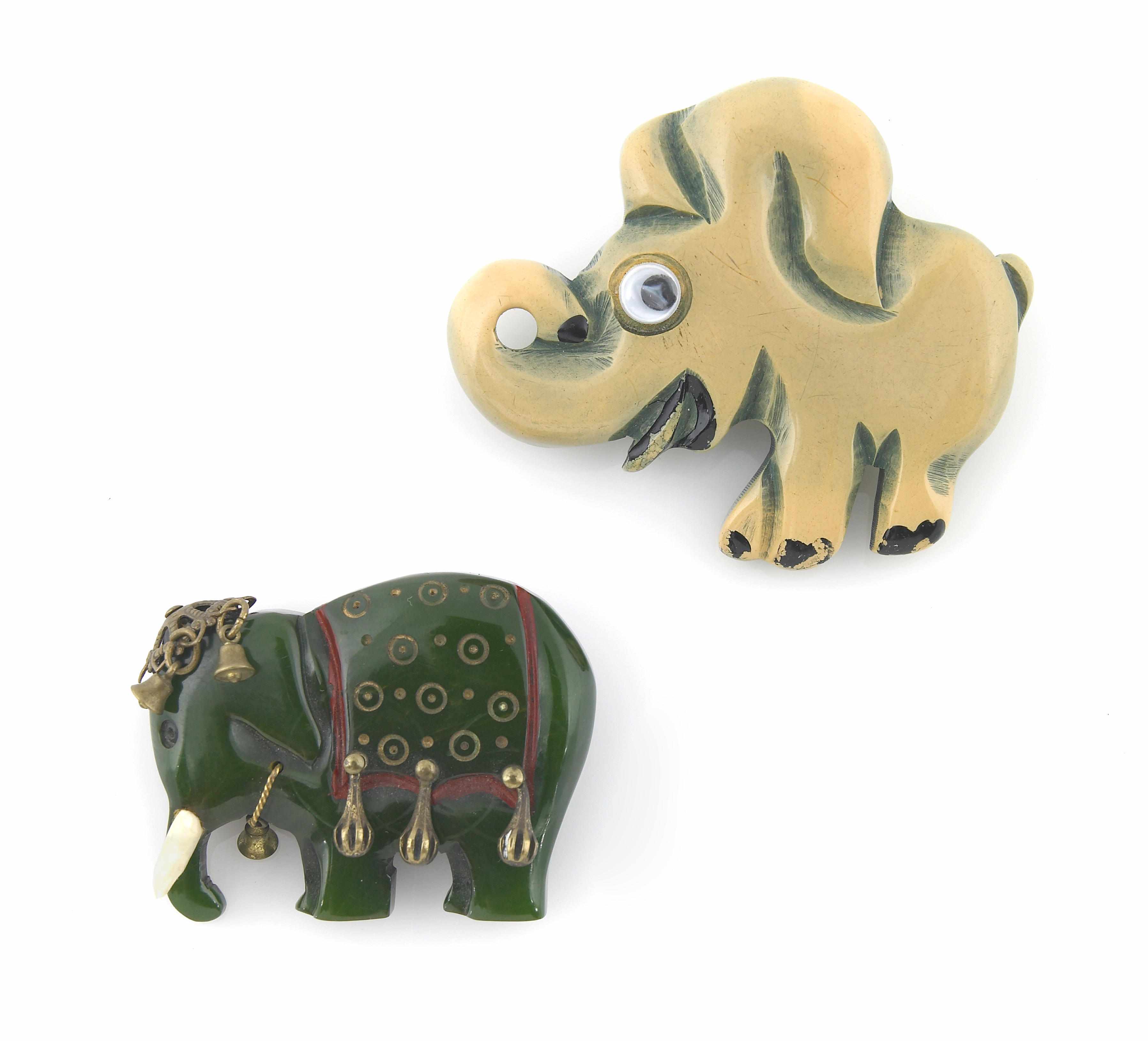 Appraisal: Two Bakelite elephant brooches one with googly eye one with