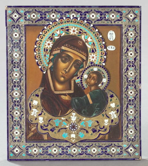 Appraisal: Russian Polychromed Wooden Ikon of The Tikhvin Virgin first quarter