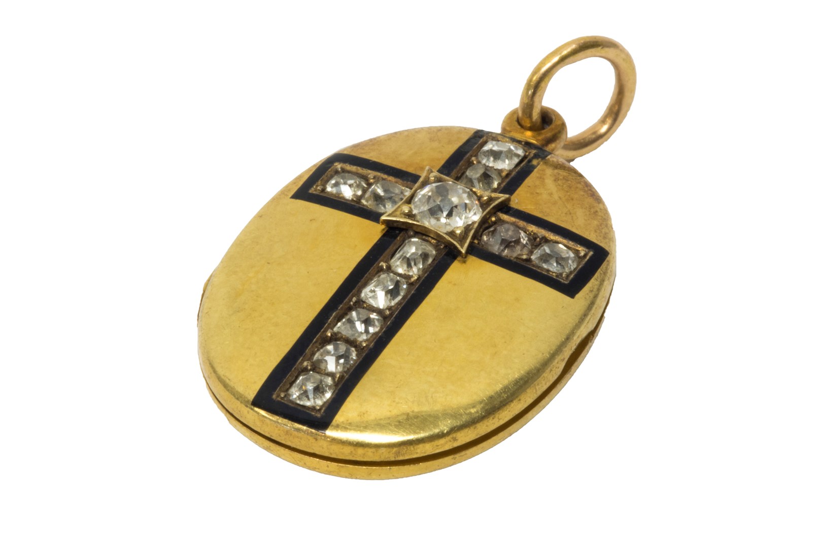 Appraisal: A Victorian gold diamond set and black enameled oval pendant