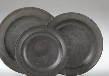 Appraisal: PEWTER DEEP DISH AND TWO PEWTER PLATES BY VARIOUS MEMBERS