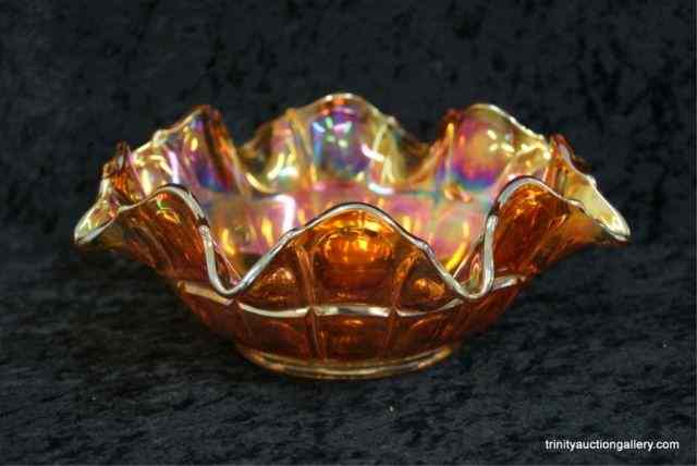 Appraisal: Vintage Marigold Iridescent '' Bowlc With a crimped edge and