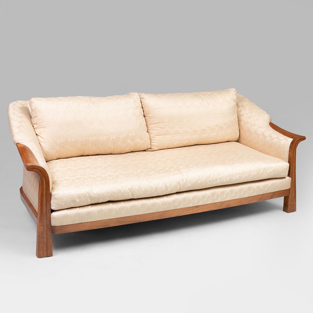 Appraisal: Raoul Parra Pierre Chareau Style Maple Upholstered Sofa Upholstered in