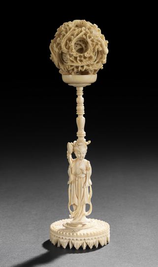 Appraisal: Japanese Ivory Mystery Ball Carving and Stand the ball consisting