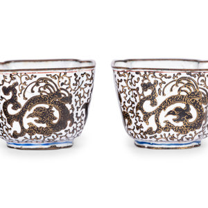 Appraisal: A Pair of Canton Enamel on Copper Square Wine Cups