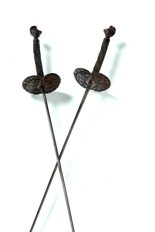 Appraisal: PAIR OF FENCING FOILS European late th century Trefoil blades