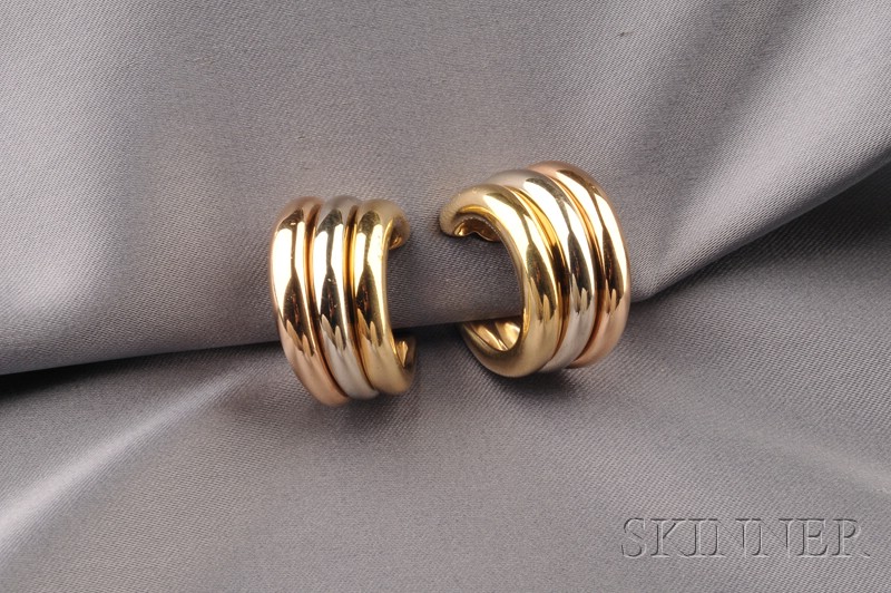 Appraisal: kt Tricolor Gold Hoop Earclips Cartier lg in no D