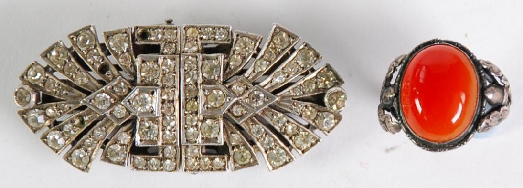 Appraisal: 's ART DECO METAL AND PASTE SET DOUBLE CLIP BROOCH