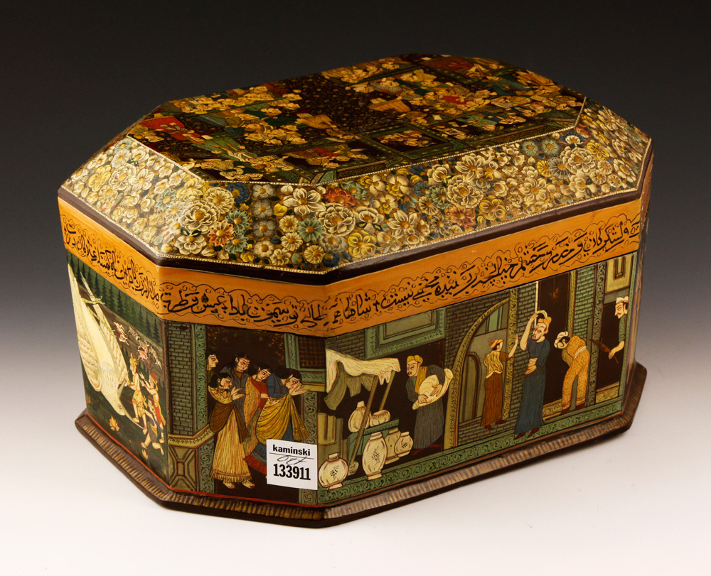 Appraisal: - Persian Covered Box Persian decorated covered box h x