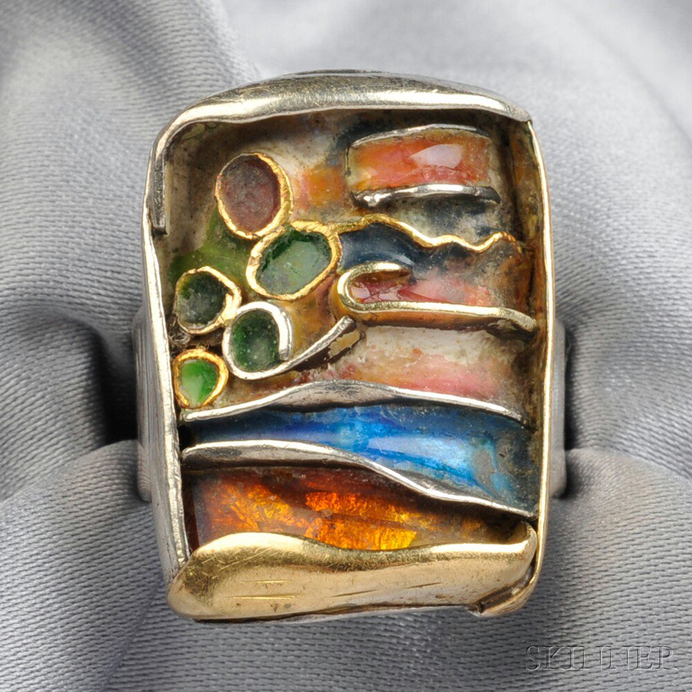 Appraisal: Mixed Metal and Enamel Ring Miye Matsukata Janiye with abstract