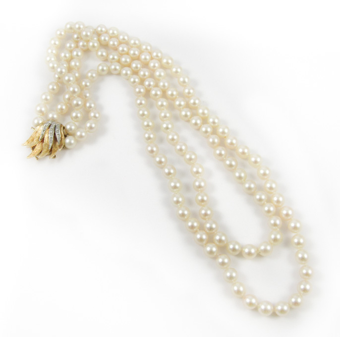 Appraisal: MATINEE LENGTH DOUBLE STRAND PEARL NECKLACE strung with two strands