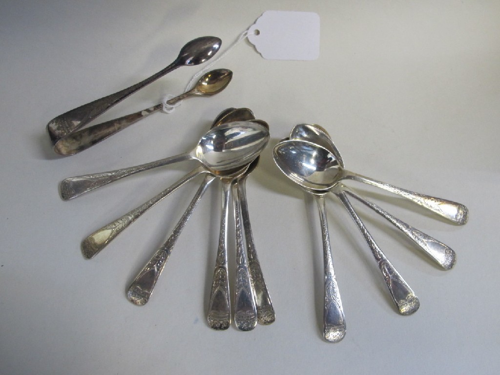 Appraisal: Ten silver spoons with tongs loose Sheffield