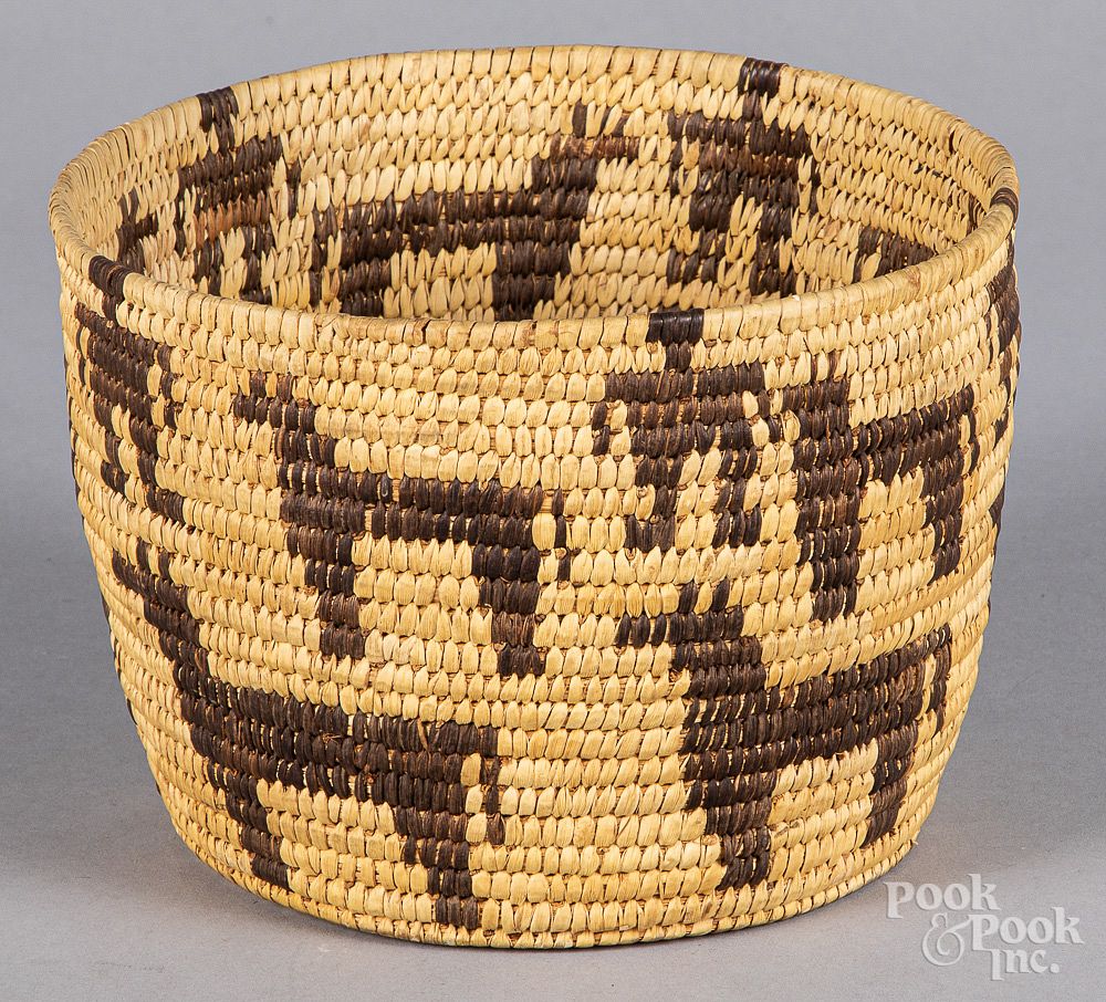 Appraisal: Vintage Papago coiled basket Vintage Papago coiled basket with human