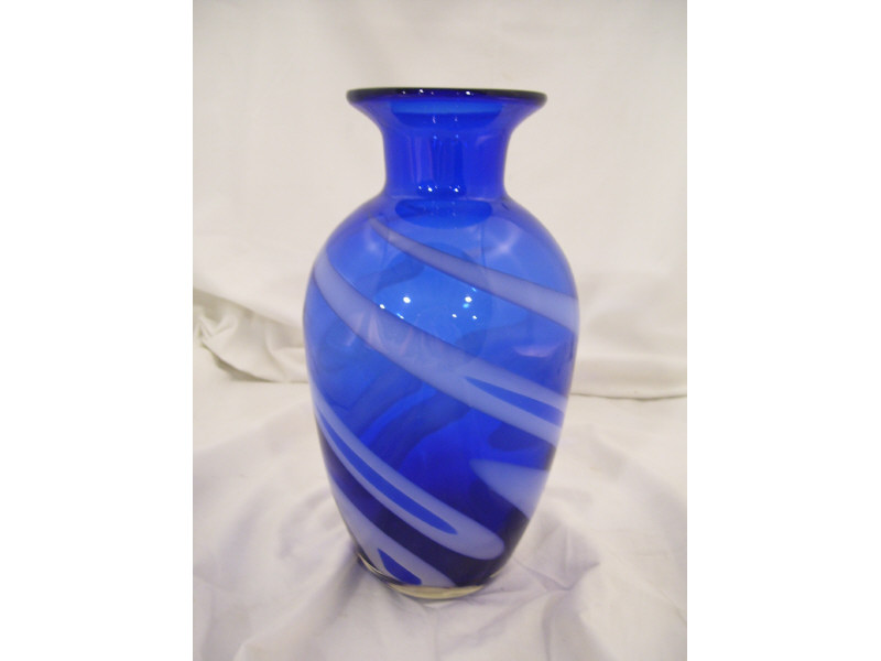 Appraisal: Blue Glass Handblown Vase Cobalt and white swirled vase with