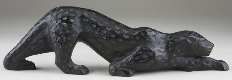 Appraisal: Lalique Art Glass Crouching Panther black crystal signed and dated