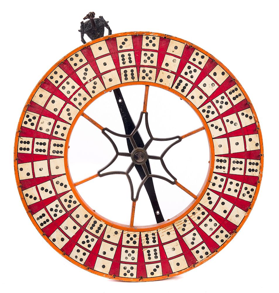 Appraisal: Folk Art Painted Gambling Wheel Measures tall x wide Good