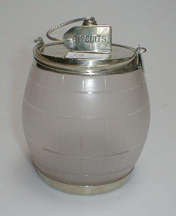 Appraisal: An early thC frosted glass biscuit barrel with EPNS mounts