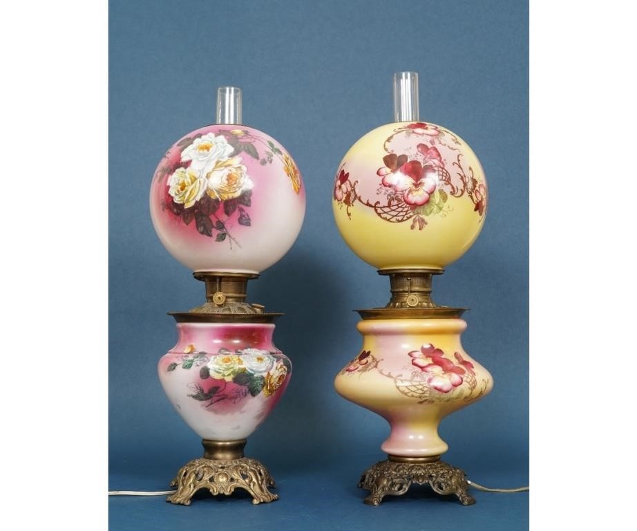 Appraisal: Two Victorian GWTW lamps each with colorful glass bases and