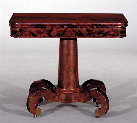 Appraisal: American Classical mahogany card table circa rectangular folding top with