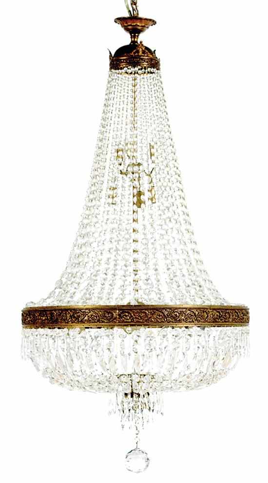 Appraisal: Empire style crystal and brass chandelier Nino Rivola Italy early