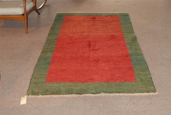 Appraisal: Persian Gabeh Heavy Wool Rug orange red center square with