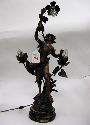 Appraisal: SPELTER FIGURAL TABLE LAMP Barefoot scantily clad young woman with