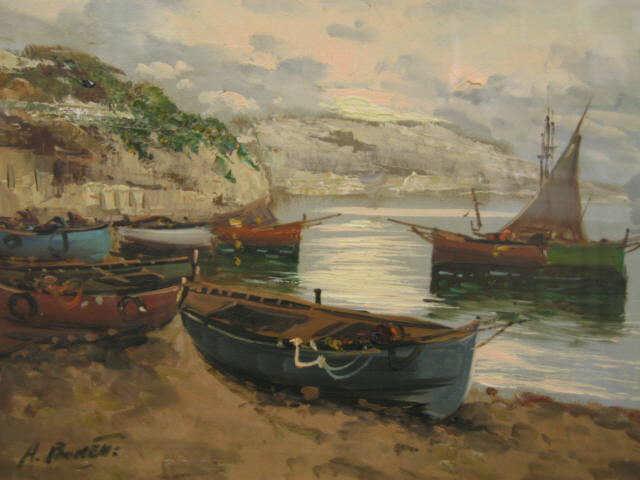 Appraisal: A Bonetti Oil Boats in Harbor well listed artist on