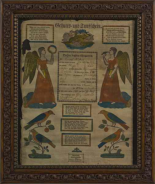 Appraisal: German-American Hand-painted Fraktur Dated Likely American Pennsylvania-German a hand-painted fraktur