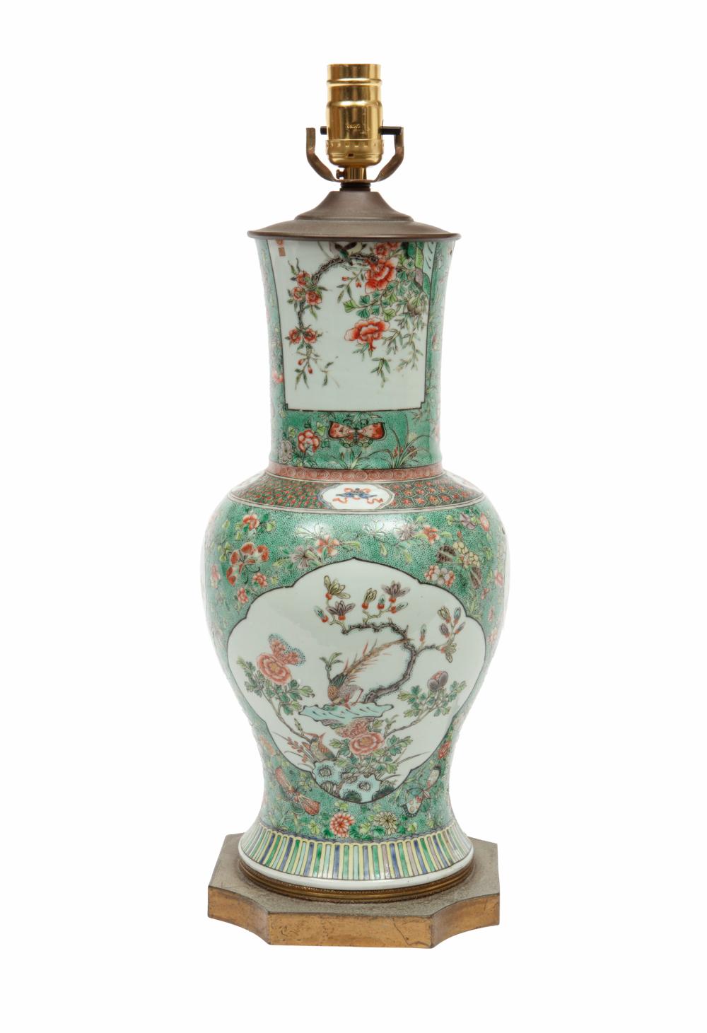 Appraisal: Chinese Famille Verte Porcelain Baluster Vase decorated with bird-and-flower panels