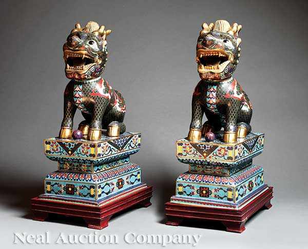 Appraisal: A Large Pair of Chinese Cloisonn Enamel Buddhist Lions th