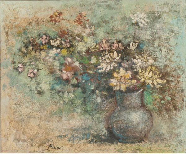 Appraisal: American th century floral still life textured oil on canvas