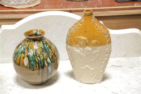 Appraisal: TWO PIECES OF POTTERY Art pottery vase with drip glaze