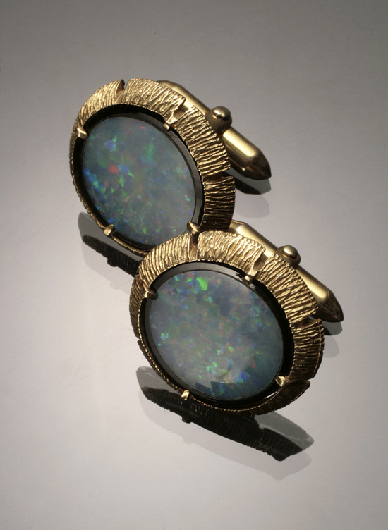 Appraisal: Pair of -Karat Yellow-Gold and Black Opal Doublet Cuff Links