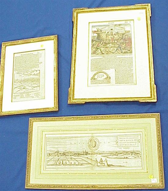 Appraisal: Three framed early book plates one colored of a boat