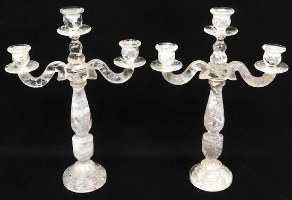 Appraisal: Pair of Brazilian rock crystal candleabra th C clear to