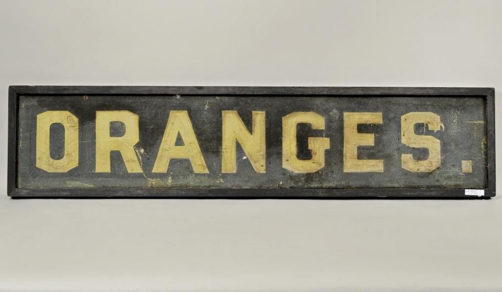 Appraisal: Folk Art Oranges Painted Trade Sign Folk Art Oranges painted