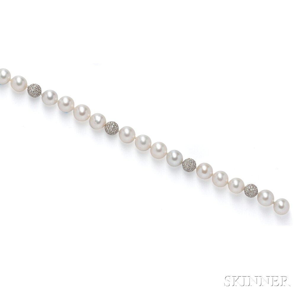 Appraisal: South Sea Pearl and Diamond Bracelet composed of fifteen pearls