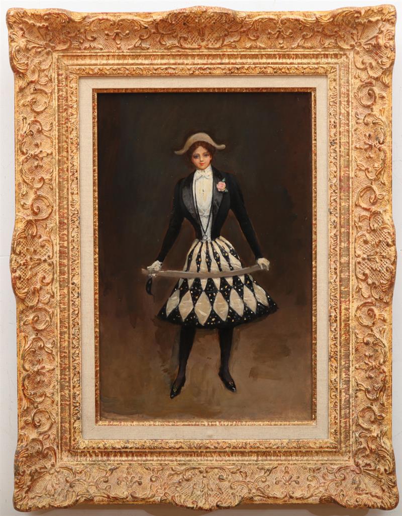 Appraisal: ATTRIBUTED TO JEAN B RAUD - FEMME EN ARLEQUIN Oil