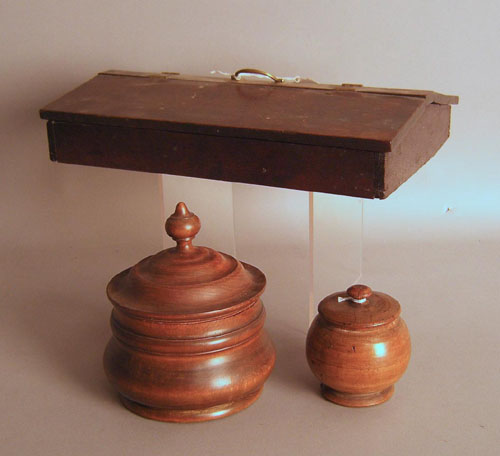 Appraisal: Two treen canisters h h together with a spice box