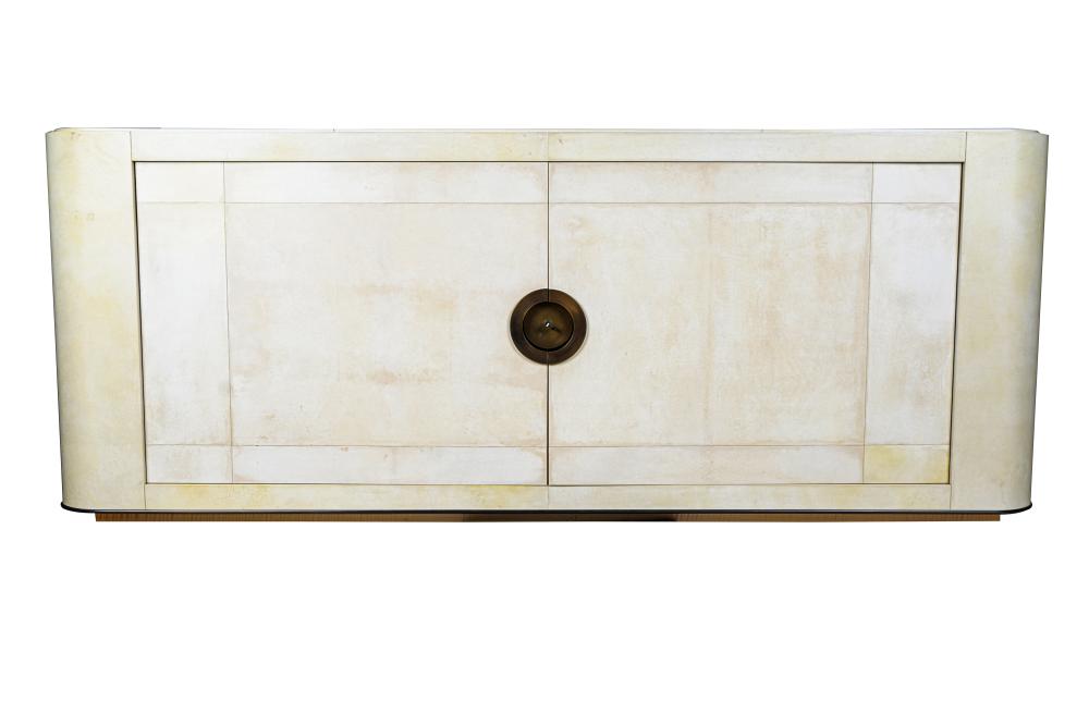 Appraisal: CONTEMPORARY WHITE PARCHMENT BUFFETwith fitted drawers and central lock mechanism