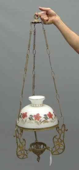 Appraisal: Victorian hanging lamp with shade and font