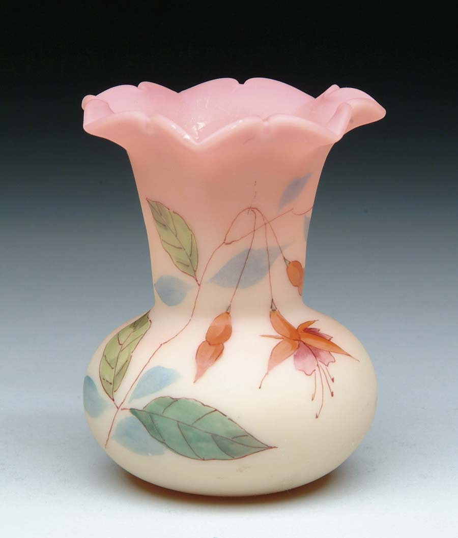 Appraisal: WEBB BURMESE VASE Very nice decorated Burmese vase has fluted