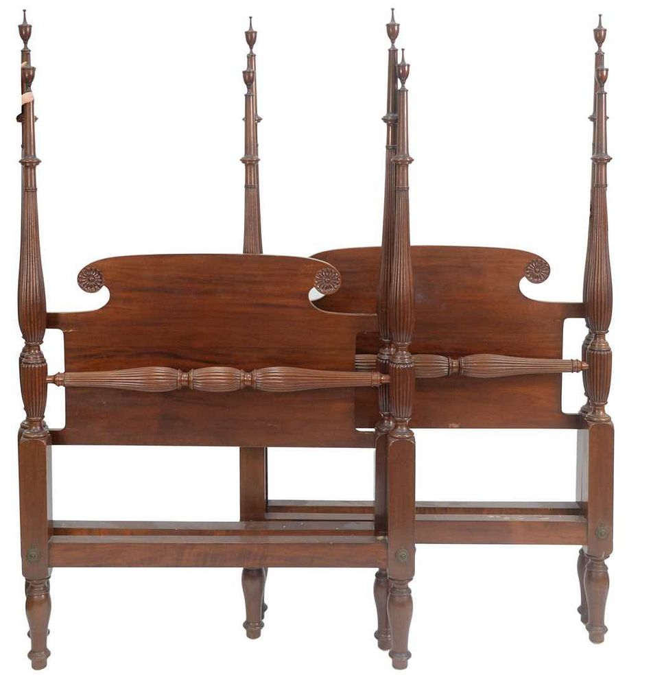 Appraisal: Pair of Custom Mahogany Twin Four Tall Post Beds with