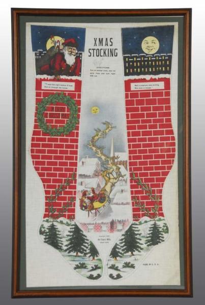 Appraisal: Framed Uncut Cotton Muslin Christmas Stocking Description Marked Copyright Art