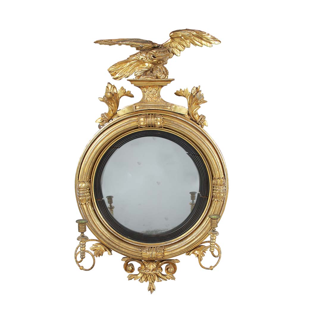 Appraisal: Regency Part Ebonized Gilt-Wood Girandole Mirror Circa possibly Scottish The