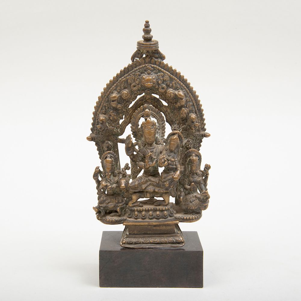 Appraisal: Nepalese Copper Alloy Shrine Depicting Uma-Maheshvara Nepalese Copper Alloy Shrine