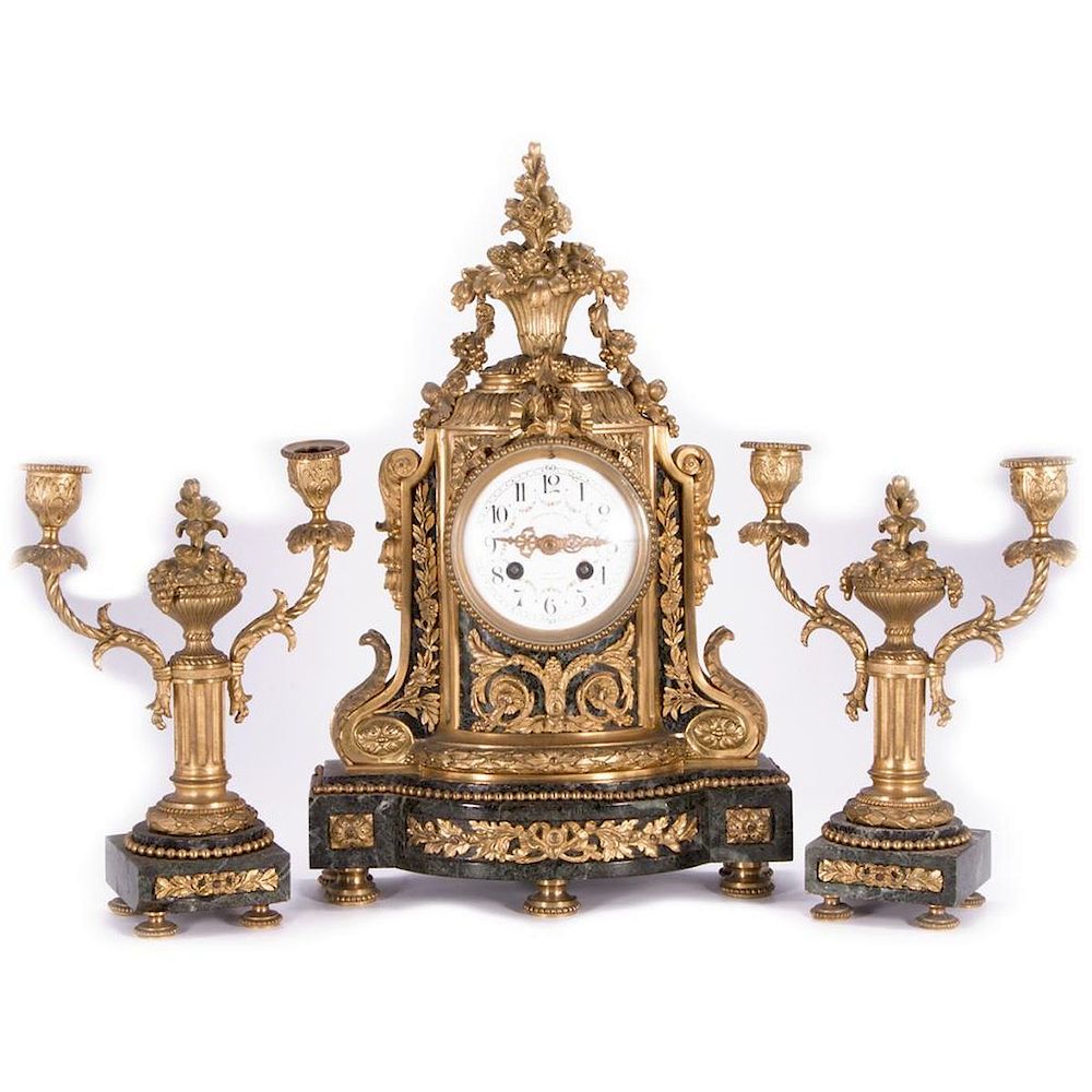 Appraisal: Louis XVI Style Gilt Bronze and Marble Clock and Garnit