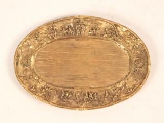 Appraisal: GILT BRONZE OVAL TRAY WITH INTRICATE RELIEF WORK DEPICTING FRENCH