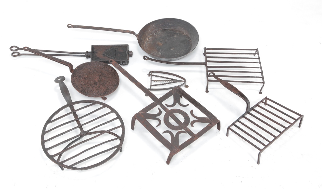 Appraisal: COLLECTION OF FIREPLACE IRON Nineteenth century Including broilers broilers with